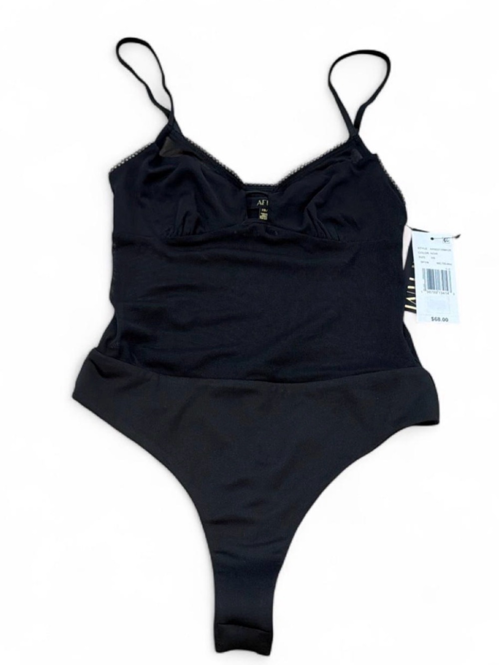 AFRM Black Sheer Thong Bodysuit with Spaghetti Straps